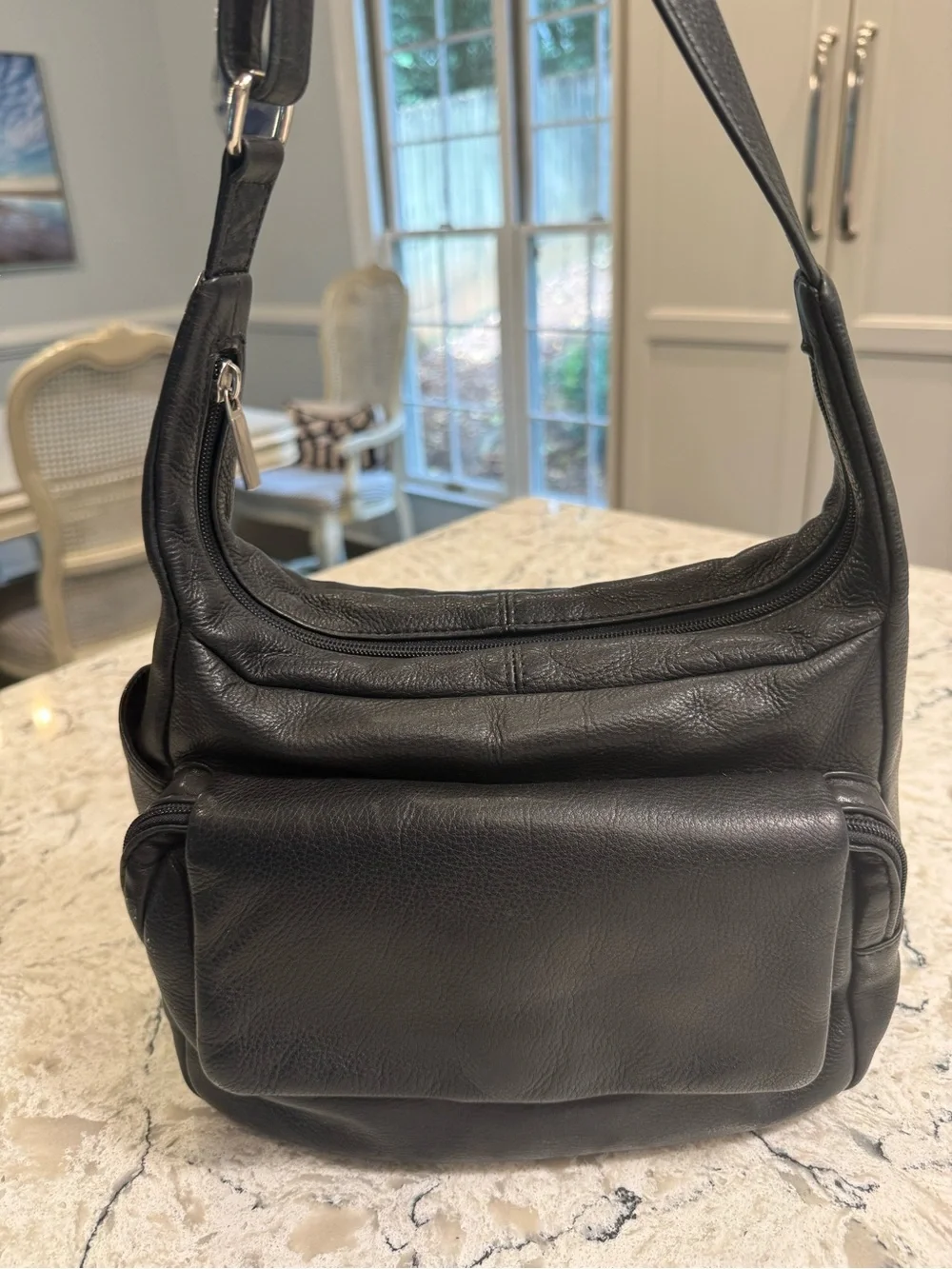 Wilsons Leather Vintage Black Pebbled Leather Hobo Classic Shoulder Bag